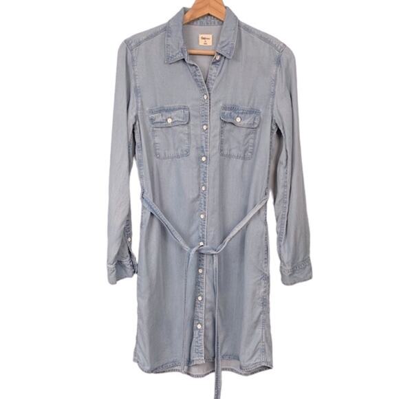 GAP Patch Pocket Shirt Dress XS Chambray Classic Retro Normcore Western Office - Picture 15 of 16